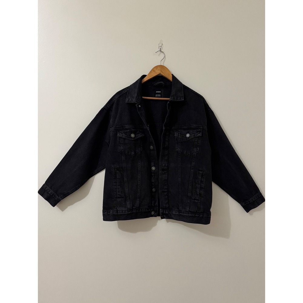 Cotton On Black Denim Trucker Jacket Oversized Relaxed Fit Women's US 6 - Picture 7 of 14